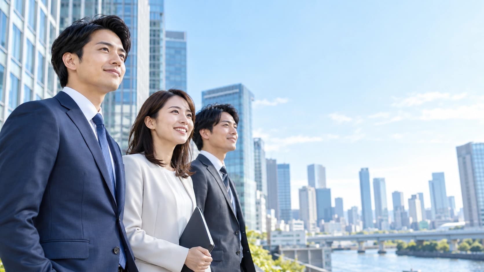 Nhóm doanh nghiệp với thành phố phía sau